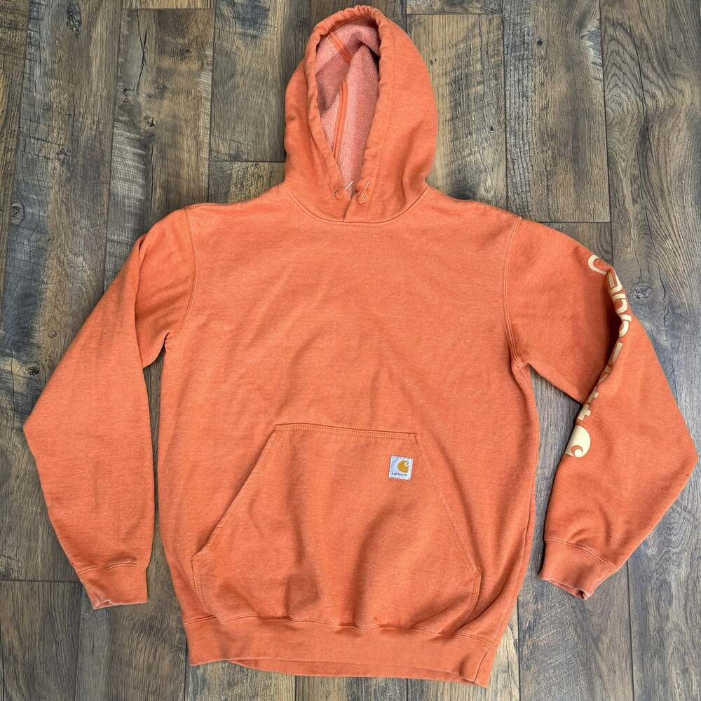 Carhartt K288 Men’s Medium Orange Jasper Heather Loose Fit Logo Hoodie